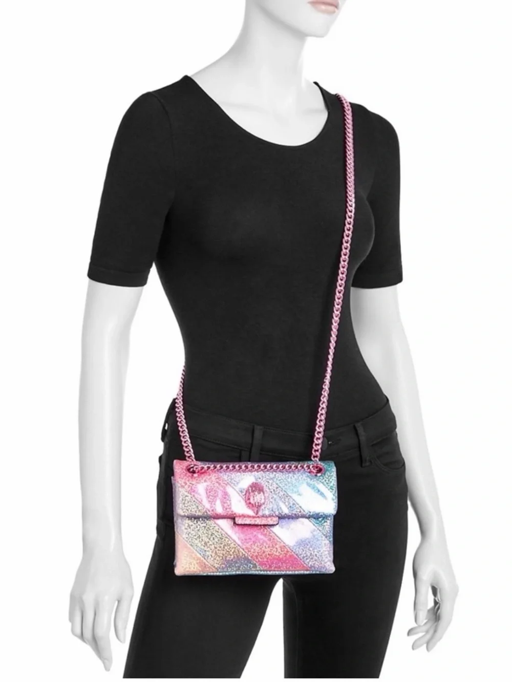 Kurt Geiger Iridescent Rainbow Glitter Shoulder Bag with Pink Accents - Picture 4 of 4